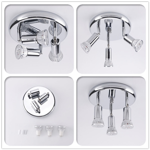 3 runde LED loftslamper (9W positivt hvidt lys (sort))