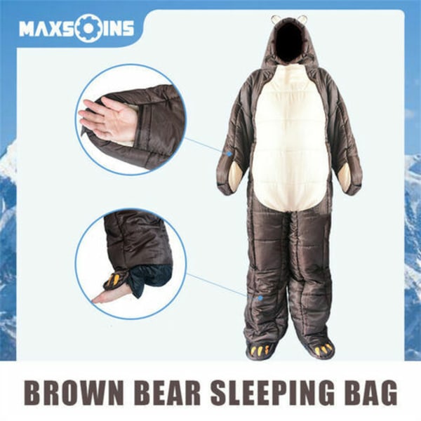 Vinter bærbare udendørs soveposer til voksne kan sovedåse brune (M)