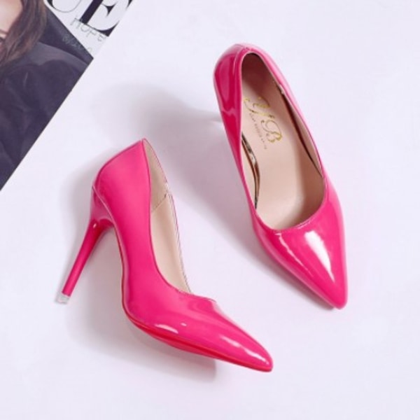Røde sål høje hæle stilettos kvinders high-end temperament enkle sko stor størrelse spids tå Rose red 37
