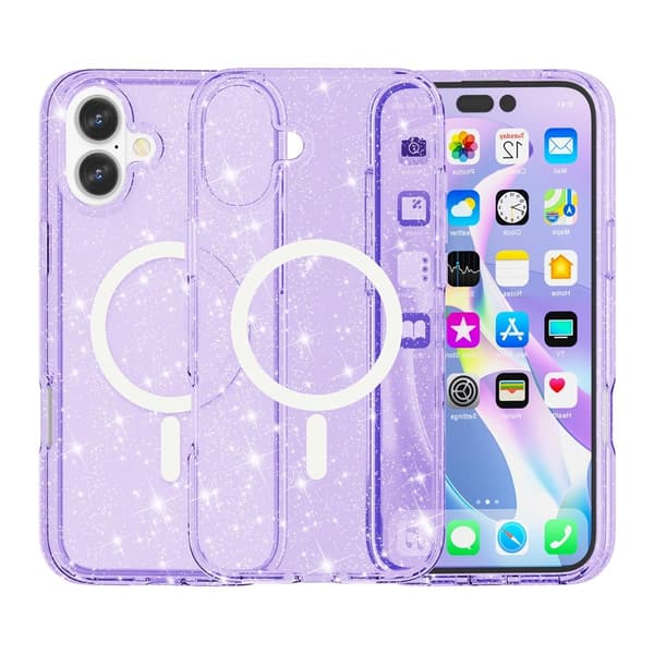 iPhone 17 Deksel MagSafe Hybrid Glitter Lilla 45