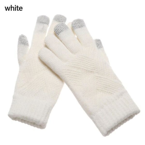 Vinter Varm Stickad Full Finger Touch Screen Vantar Ull Vinter Varm Tjock Varm Kvinnor Cykling Körhandskar white