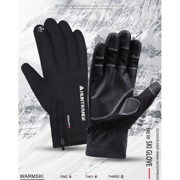Vinter skihandsker lynlås mænd og kvinder vandtæt udendørs sport ridning plus fløjl tykke varme handsker touch screen Mountaineering XL Sort