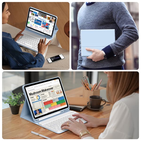 Bluetooth-tastaturcover til iPad Air1/2/Pro 9,7 tommer (engelsk)—ht blue