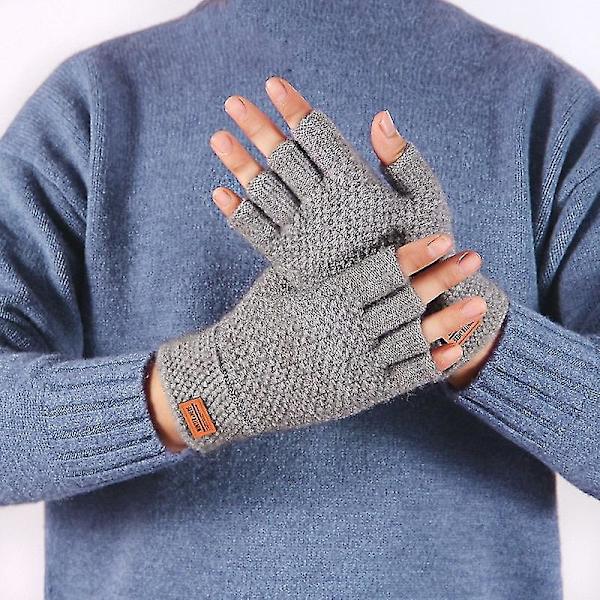 Vinter Fingerless Handskar För Halvfinger Skriva Kontor Stickad Alpaca Ull Varm Läder Etikett Tjocka Elastiska Körhandskar