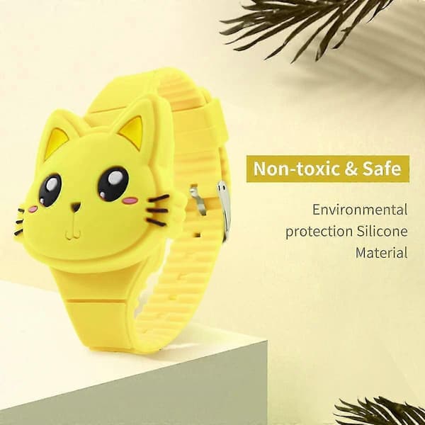 Barnklocka, flickklocka Digital Söt Form LED Mode Silikonarmband Clamshell Design Armbandsur Flicka 06-LightYellow