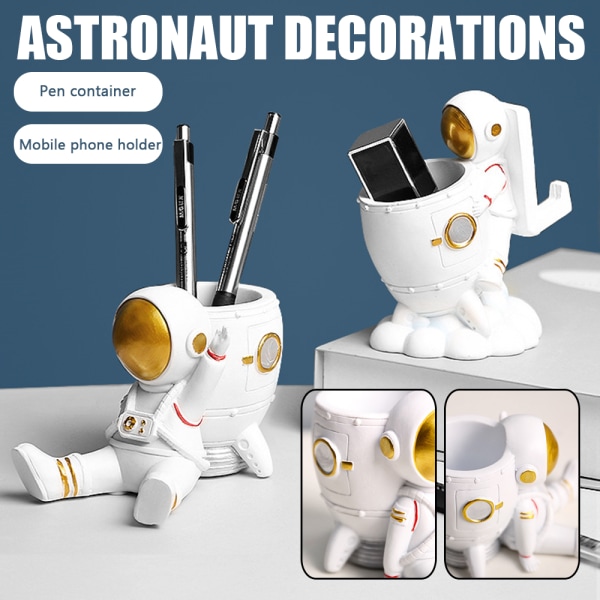 Multipurpose Astronaut Pennhållare Kreativ telefonhållare målt hartsprydnad