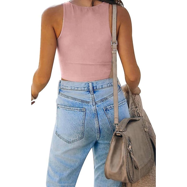 Ärmlös väst solid kort linne för kvinnor M PINK
