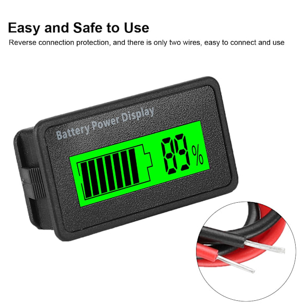Grön bakgrundsbelyst GY-6H Batteri-display: Universal 12-48V Batterikapacitetsindikator och Voltmeter Green light