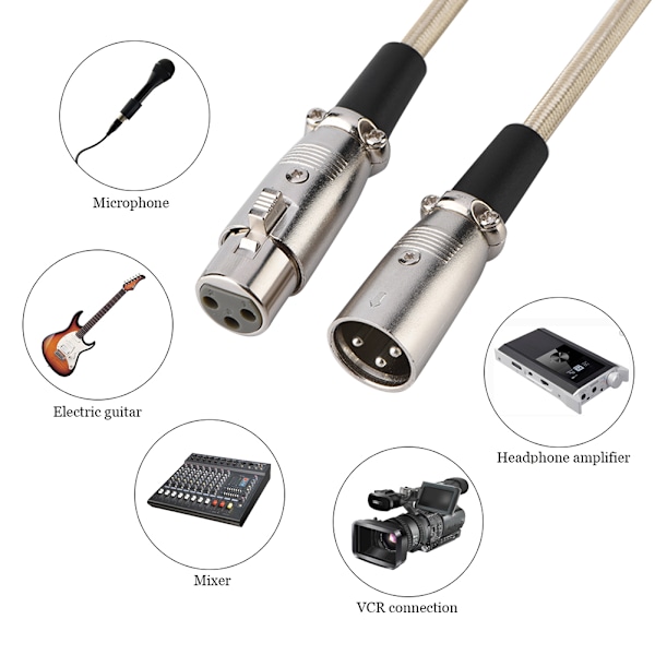 3-polet XLR Han til XLR Hun Mikrofonkabel - 3 Meter (9,8 Fod) Lydledning 3m