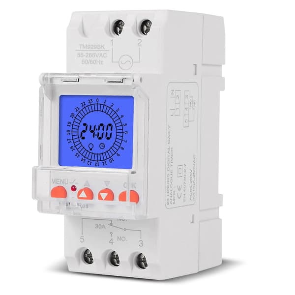 Digital LCD-skærm 24 timers elektronisk ur 85-265V timer programmerbar intelligent analog timer-switch med 15 minutters interval [ht]