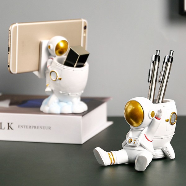 Multipurpose Astronaut Pennhållare Kreativ telefonholder målad hartsprydnad