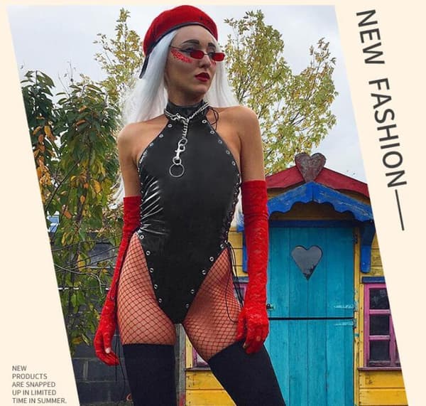 Dame PVC Læder Ærmeløs Snøre Jumpsuit[ht] M