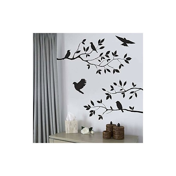 57*35CM Black Branch Bird Stue Soverom Barnerom Fjernbar veggklistremerke dekorasjon