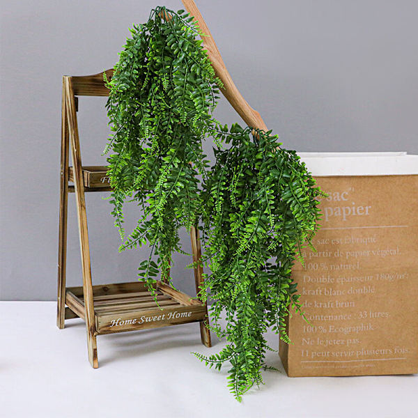2 stk simulering grøn plante persisk blad væghængende plast rattan blomster og planter dekoration til hjem og have d