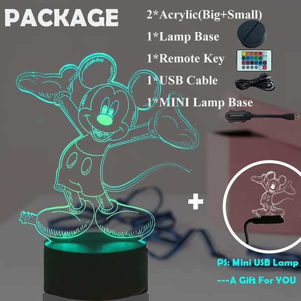 Mickey Minnie Mouse 3D Natlampe 16 Farveskiftende Auto-Flash LED Skrivebordslampe Legetøj