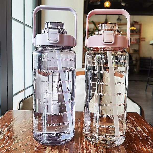 2l Bärbar vattenflaskor med stor kapacitet Fitness med tidsmarkör