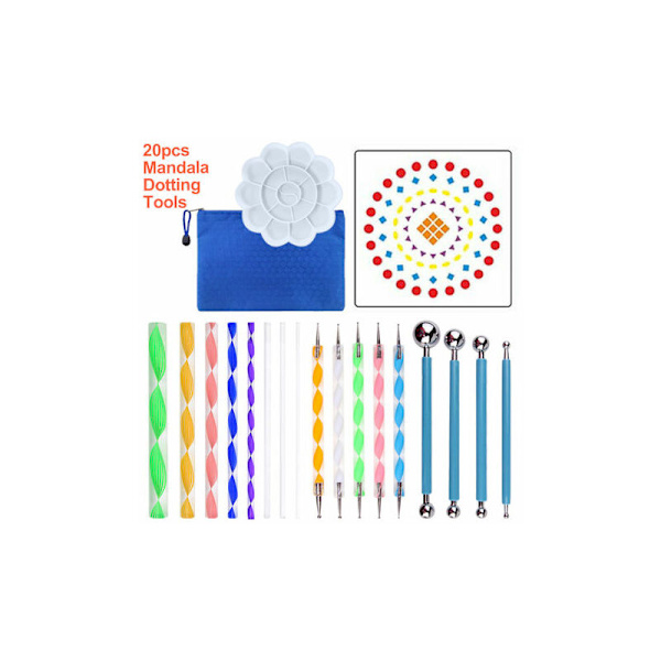 20 stk Malingssjablonger Dotting Stick Kombinasjonsverktøy Mandala Spot Tool DIY Maling Stencil Ball Palett Pensel