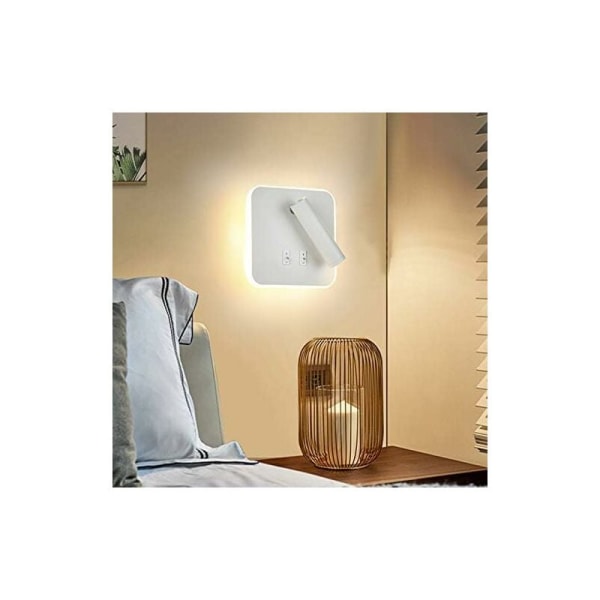 Fyrkantig vit led sänglampa roterbar väggläslampa med strömbrytare varmt ljus för sovrum, arbetsrum, etc.，Lämplig för
