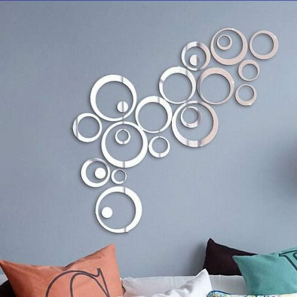 24 stk 3d Circle Silver Mirror Wall Stickers Stereo Akryl Krystal Dekorative Stickers,