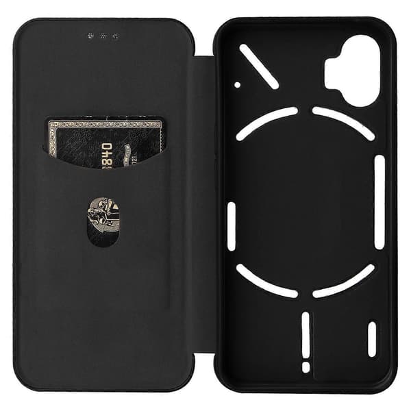 För Nothing Phone 1 Flipfodral i kolfibertextur i läder Black