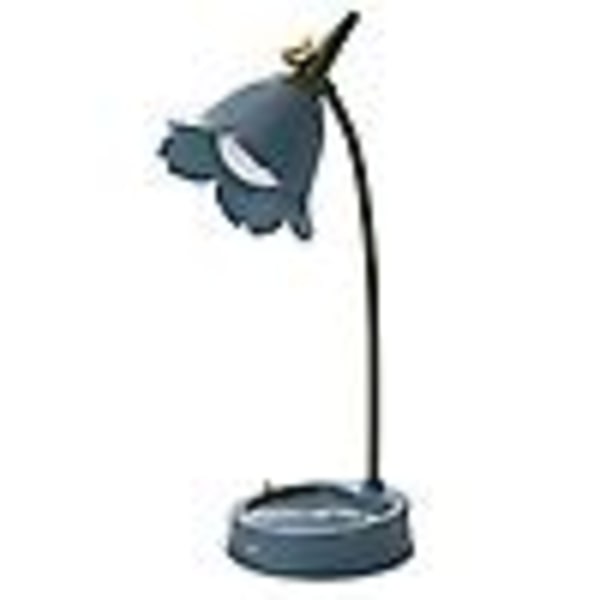 Uppladdningsbar LED-lampa Kvinnlig hjärtblomma Fågel Touch 3-stegs dimbar bordslampa (blå)