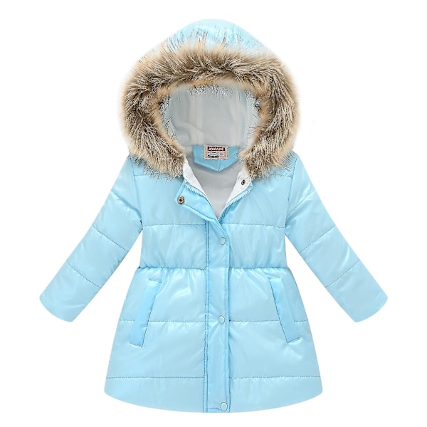 Vadderad jacka för barn Lång krage Vadderad jacka med huva 140cm Light blue