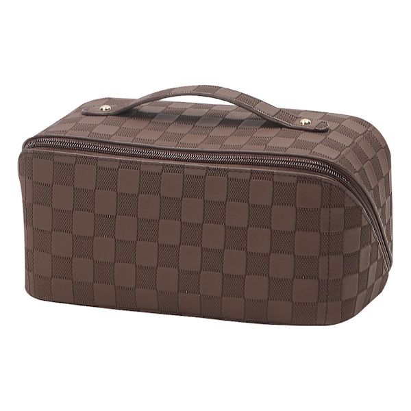 Stor kapacitet resor kosmetisk väska Makeup väska PU Läder Travel dark brown