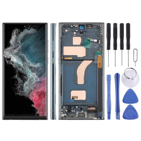 För Samsung Galaxy S22 Ultra SM-S908B 6,72 tums TFT LCD-skärm Digitizer komplett montering med ram, stöder inte fingeravtrycksidentifiering Grön