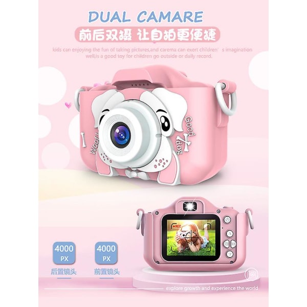 Barne digitalkamera 1080p Hd Sd-kort selvkamera Pink