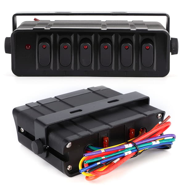 6-veis vippebryterpanel 3P rødt lys universal 12-24V bil lastebil marinebåt
