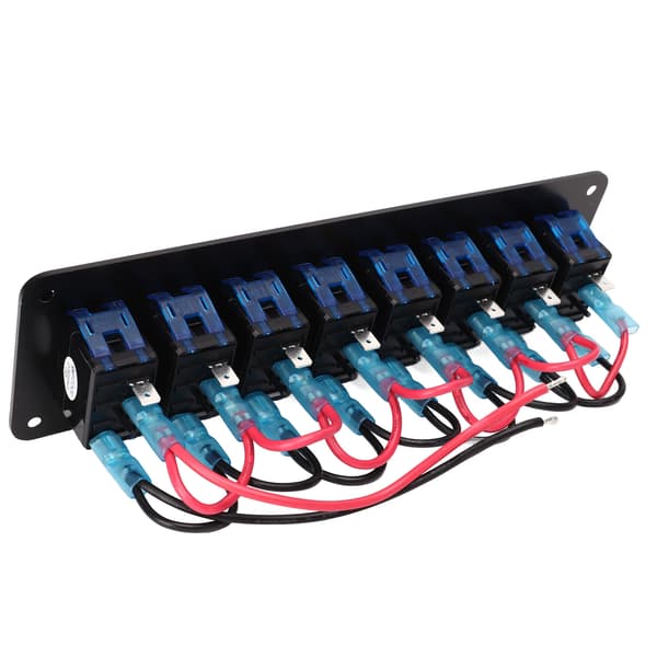 8 Gang Rocker Switch Panel 12V til 24V Legering Blå LED Toggle til Bil RV Motorcykel Bus UTV