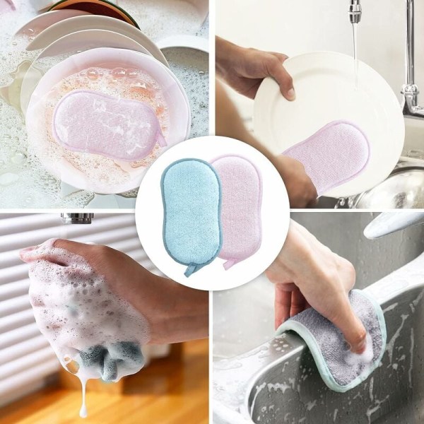8 stk vaskbare og gjenbrukbare dobbeltsidige svamptørke Rengjøringsservietter for fjerning av sterke flekker (lys grå*2+lys rosa*2+lys beige*2+lysblå*2)