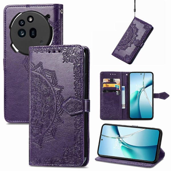 Mandala Blompräglat Läderfodral till Telefon Purple For Nothing Phone 3a Pro