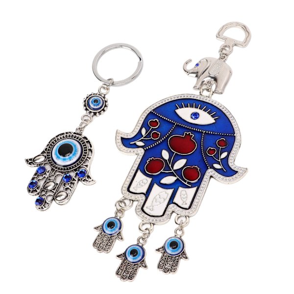 Blå Öga Hänge Nyckelring Dekor - Set om 2 | Handgjord Amulett för Kontor, Bil och Hem