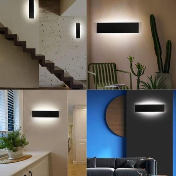 Vägglampa inomhus, 36 cm 2-pack 12W LED-vägglampa 6000K ögonskydd Enkelt och modernt för sovrum, vardagsrum, kök, D