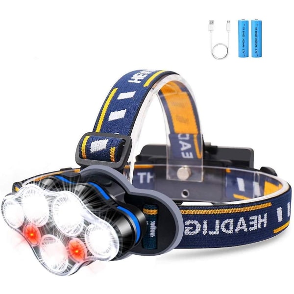 Strålkastare med starkt ljus (8 LED-strålkastare med USB -kabel [inklusive 2 18650-batterier]),