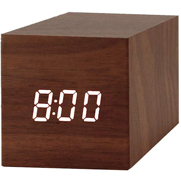 Bambustræ Hvidt lys 6*6*6CM Direkte strømforsyning Firkantet træur Mini moderne træ LED lys terning Skrivebordsvækkeur,