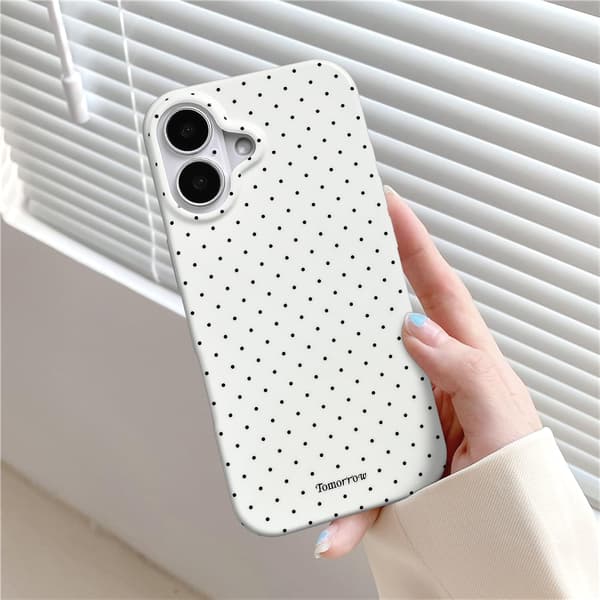 iPhone 17 deksel, IMD mykt dekselmateriale, søtt og stilig prikket mønster, vakkert design, hvit white