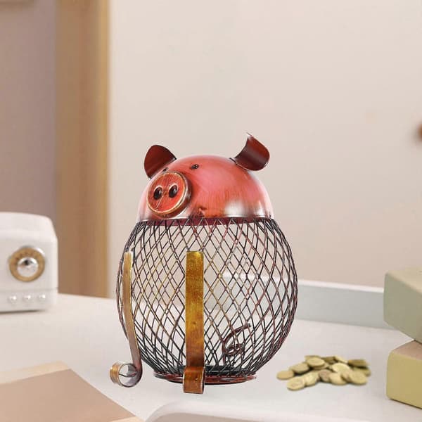 [HT]Metal Gris Spargris Netformet Spargris Skrivebordsornament til Spisebord