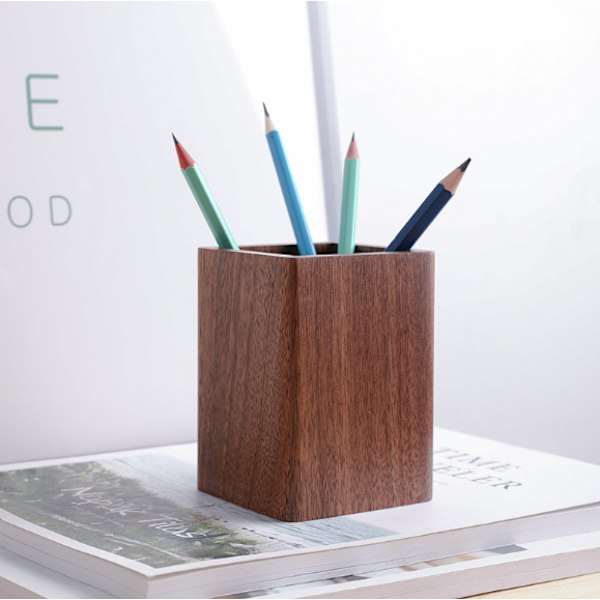 Creative sort valnød træ penneholder Desktop opbevaringsboks Enkel japansk læring kontor papirvarer Gave,