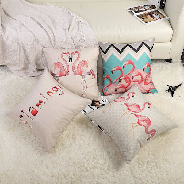 4 stk rosa akvarell flamingo putetrekk
