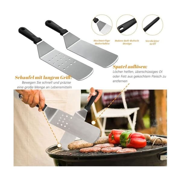 10-dels Plancha Redskapssett: Grillspatel i Rustfritt Stål, Plancha Tilbehørssett for Teppanyaki