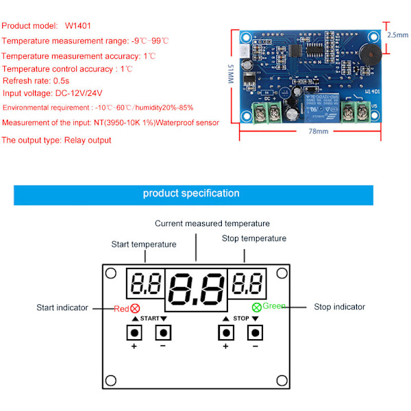 XH-W1401 intelligent digital display termostat temperaturkontroller øvre og nedre grenseinnstillinger