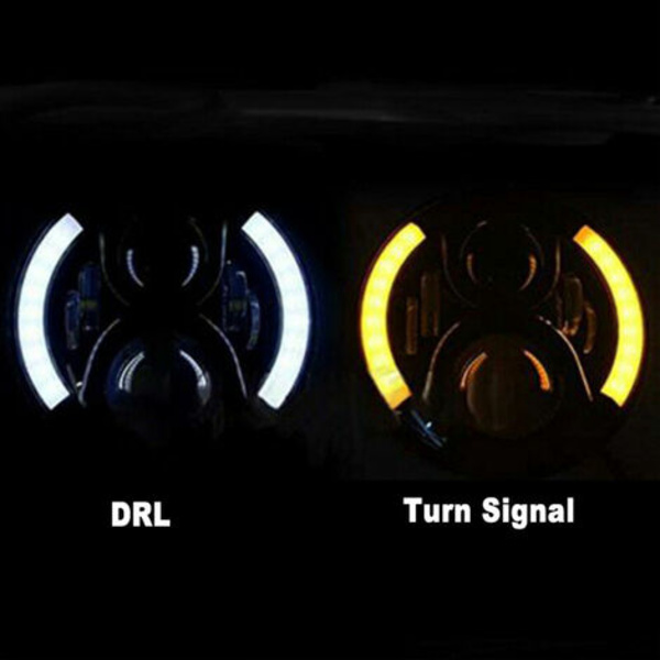 12V/24V Motorcykel LED Rund Forlygte Retro Blinklygte 7 tommer Forlygte Erstatning til Jeep Wrangler, model: Bla