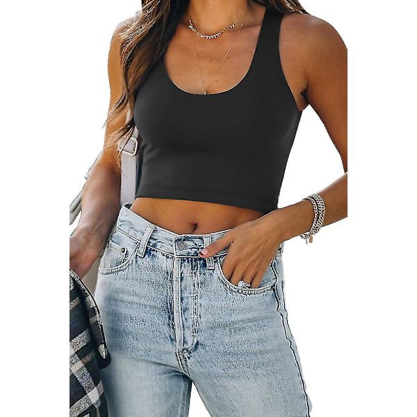 Kvinder ærmeløs vest solide korte tanktops 2XL BLACK