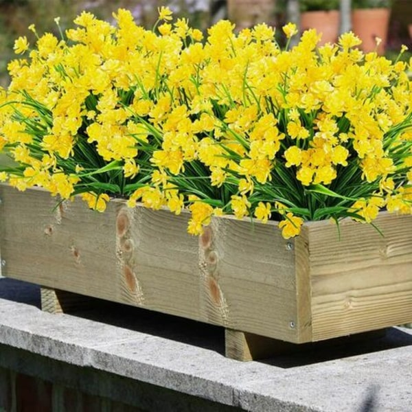 UV-kestävät ulkona toimivat keinokasvit ja -kukat - keltainen 8 kpl