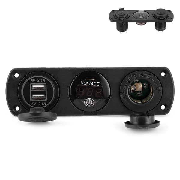 3-hullers afbryderpanel Dobbelt USB LED Digital Voltmeter Cigarettænderoplader til bil