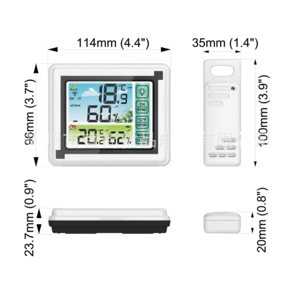 Vejrur farveskærm indendørs og udendørs trådløst termometer og hygrometer indendørs og udendørs stor skærm farve