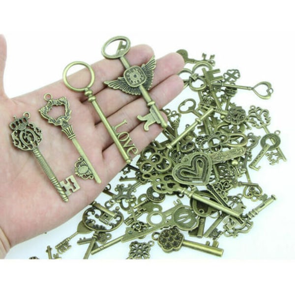 Cisea zhuoxuan 100 stk store antikke bronze skelet nøgler rustik nøgle til bryllup dekoration favor, halskæde vedhæng-bronz