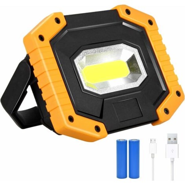 Genopladeligt LED Flood Light 30W 2000LM Byggeplads Arbejdslys med 2X 18650 batteri 3 Modes Bærbar Lanterne USB